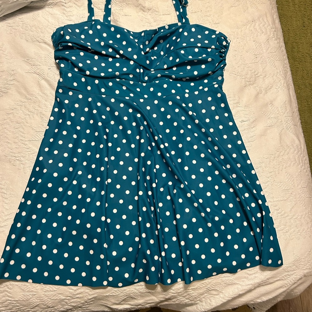BloomChic Teal and White Polka Dot Swim Top